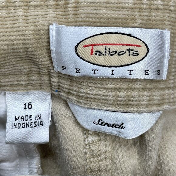 Talbots Corduroy Pants Womens 16 Petite Khaki Straight Leg Stretch Cotton Blend - Picture 5 of 9